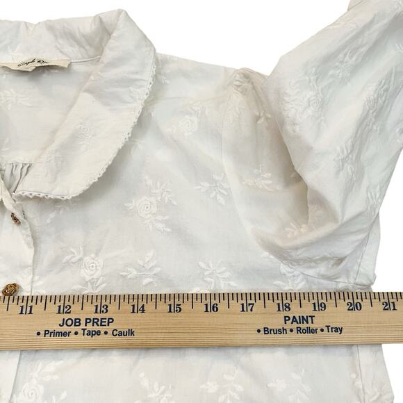 Simple Retro Floral Embroidered Top Medium Button Peter Pan Collar Cottagecore - Picture 9 of 10